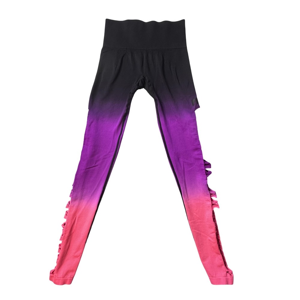 PINK Cool & Comfy Leggings Womens XS Black Pink Ombre Low Rise Ruffle Seamless